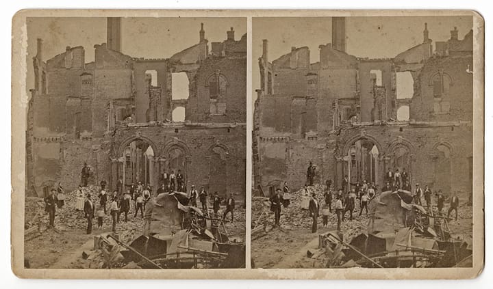 Stereograph, 1877. Union Depot, Pittsburgh, aftermath. 